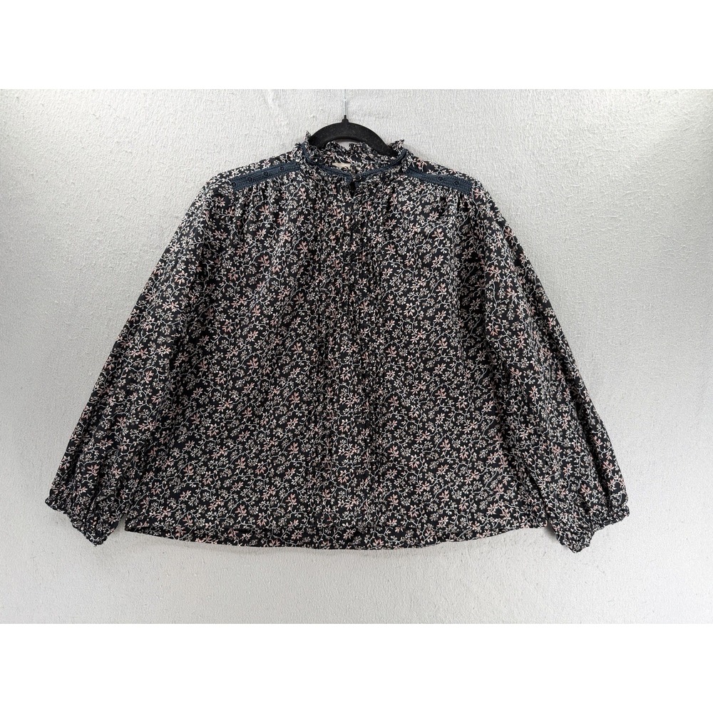 Vanessa Bruno Prado Top Womens 36 Floral Ruffle Neck Popover Prairie Cottagecore
